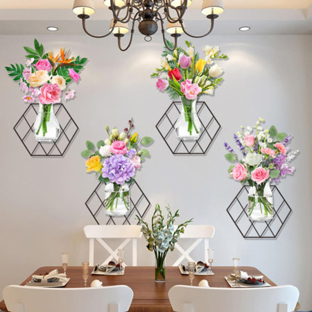 3D Mesh Four Flower Wall Sticker (W17)